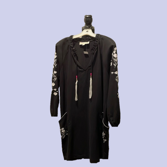 Dolan at Anthropologie Shift Dress Black White SizeM Embroidered Baggy Bohemian - Picture 6 of 14